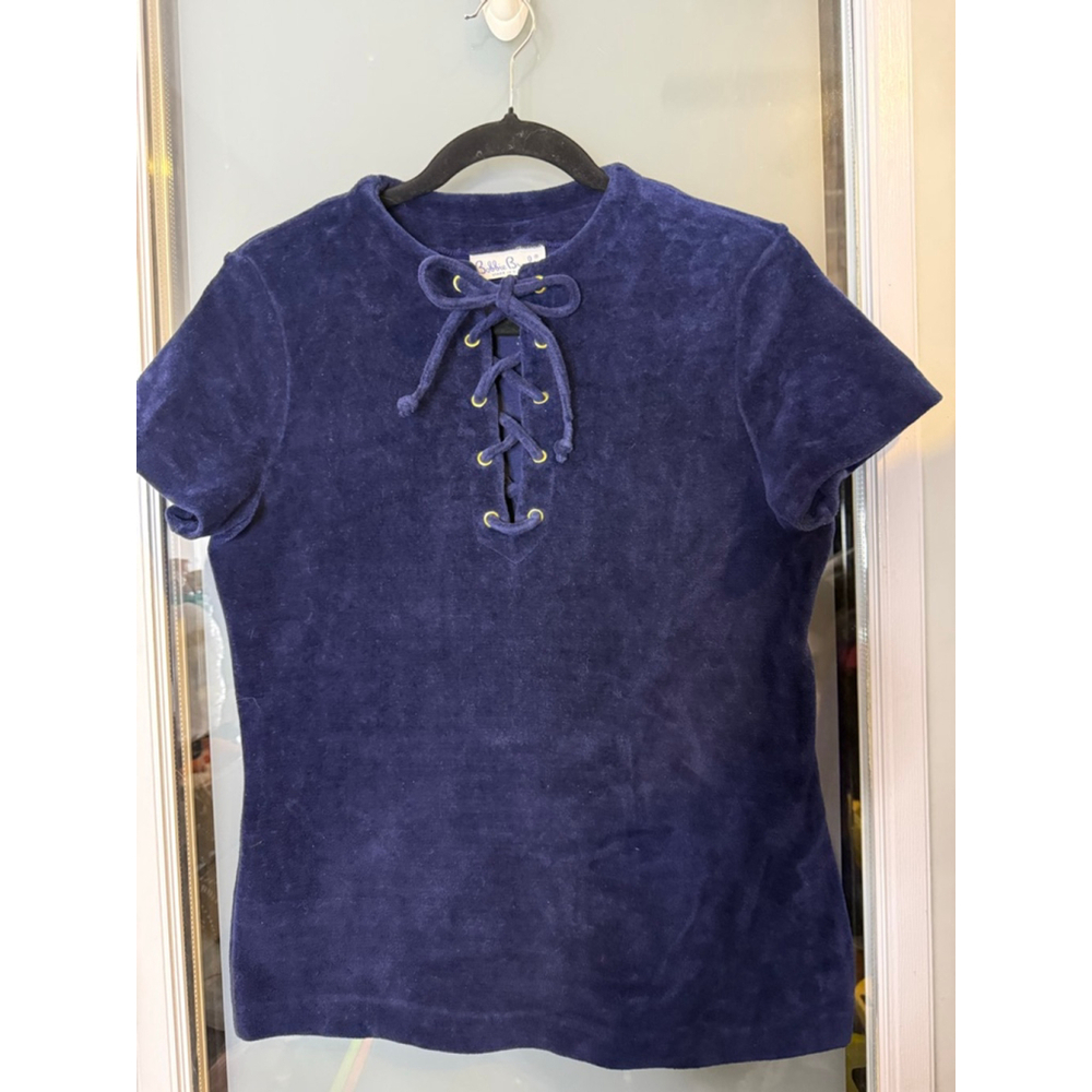 Vintage Bobbie Brooks Navy Short Sleeve Lace-Up Tee Presumed Size S - Picture 2 of 6